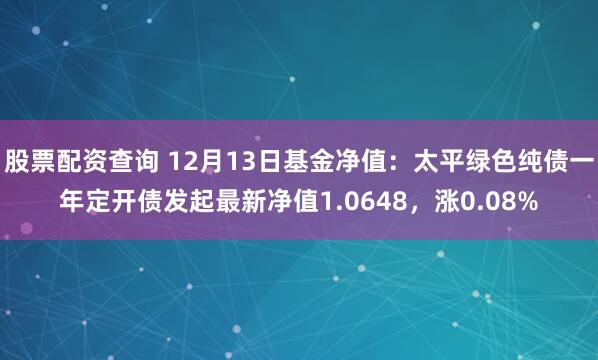 股票配资查询 12月13日基金净值：太平绿色纯债一年定开债发起最新净值1.0648，涨0.08%